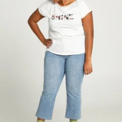 Paprika Effen T-shirt Met Opschrift 'SHINE' En Lurexband -Pantalonix Verkoopwinkel 799x1200 388