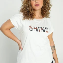 Paprika Effen T-shirt Met Opschrift 'SHINE' En Lurexband -Pantalonix Verkoopwinkel 799x1200 389