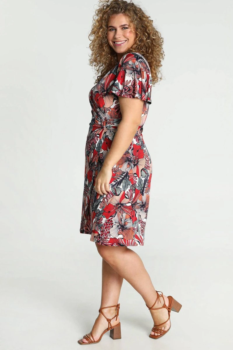 Paprika Korte, Koud Gebreide Wikkeljurk Met Bloemenmotief En Vlindermouwen 12 Paprika Korte, Koud Gebreide Wikkeljurk Met Bloemenmotief En Vlindermouwen - Afbeelding 10