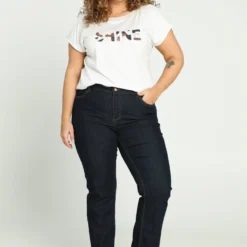 Paprika Effen T-shirt Met Opschrift 'SHINE' En Lurexband -Pantalonix Verkoopwinkel 799x1200 390