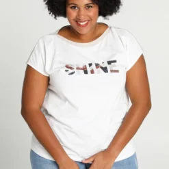 Paprika Effen T-shirt Met Opschrift 'SHINE' En Lurexband -Pantalonix Verkoopwinkel 799x1200 393