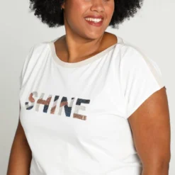 Paprika Effen T-shirt Met Opschrift 'SHINE' En Lurexband -Pantalonix Verkoopwinkel 799x1200 396