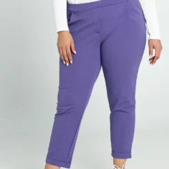 Paprika Effen, Slim 7/8-broek Met Hoge, Elastische Taille