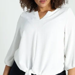 Paprika Effen T-shirt In Twee Stoffen Met Strik Vooraan -Pantalonix Verkoopwinkel 799x1200 5