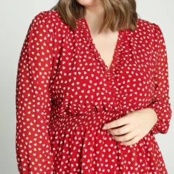 Paprika Korte Wikkeljurk Met Hartjesmotief En Smokwerk Op De Taille -Pantalonix Verkoopwinkel 799x1200 93