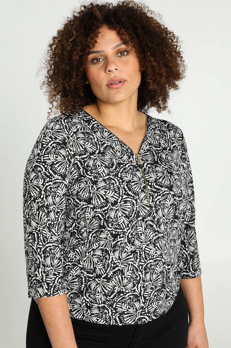 Paprika Bedrukt T-shirt Met Rits En Elastische Onderkant 3 Paprika Bedrukt T-shirt Met Rits En Elastische Onderkant