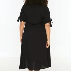 Trendyol Vrouwen Gepofte/ruche Mouw V-hals Basis Grote Maten Jurk -Pantalonix Verkoopwinkel 800x1200 100