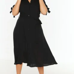 Trendyol Vrouwen Gepofte/ruche Mouw V-hals Basis Grote Maten Jurk -Pantalonix Verkoopwinkel 800x1200 102