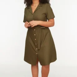 Trendyol Vrouwen Standaard Mouw Reverskraag Overhemdjurk Grote Maten Jurk -Pantalonix Verkoopwinkel 800x1200 115