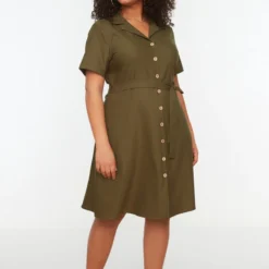 Trendyol Vrouwen Standaard Mouw Reverskraag Overhemdjurk Grote Maten Jurk -Pantalonix Verkoopwinkel 800x1200 117