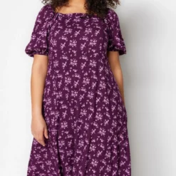 Trendyol Vrouwen Gepofte/ruche Mouw Vierkante Kraag A-lijn Grote Maten Jurk -Pantalonix Verkoopwinkel 800x1200 140