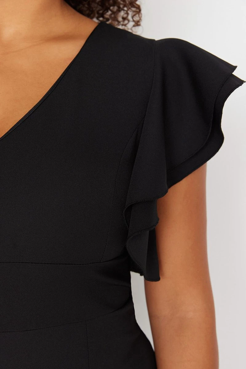 Trendyol Vrouwen Gepofte/ruche Mouw V-hals Bodycon Plus Size Jurk 6 Trendyol Vrouwen Gepofte/ruche Mouw V-hals Bodycon Plus Size Jurk - Afbeelding 4