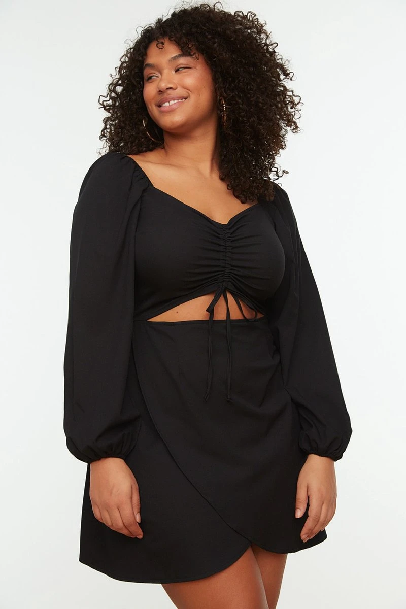 Trendyol Vrouwen Ballon Mouw V-hals Omslag Plus Size Jurk 8 Trendyol Vrouwen Ballon Mouw V-hals Omslag Plus Size Jurk - Afbeelding 6