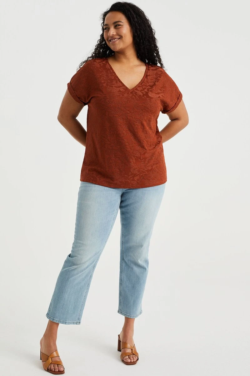 WE Fashion Dames T-shirt Met Glittergaren - Curve 3 WE Fashion Dames T-shirt Met Glittergaren - Curve