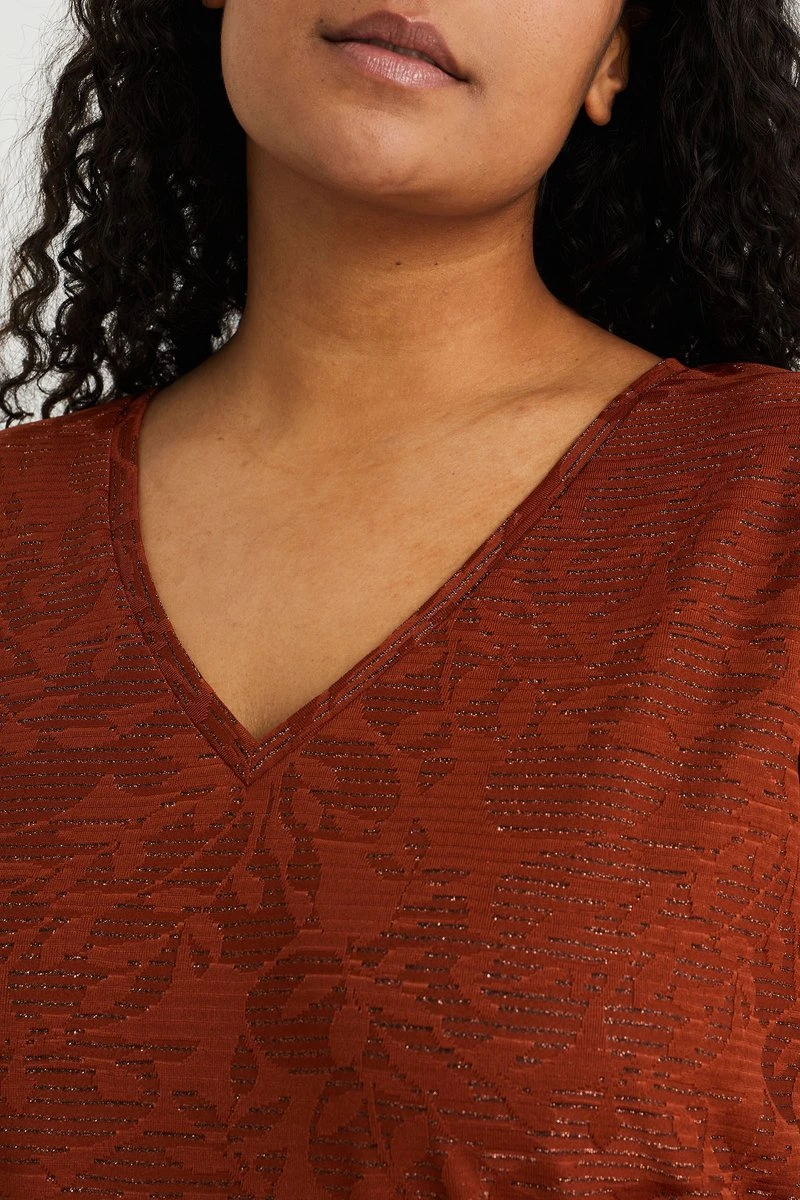 WE Fashion Dames T-shirt Met Glittergaren - Curve 4 WE Fashion Dames T-shirt Met Glittergaren - Curve - Afbeelding 2