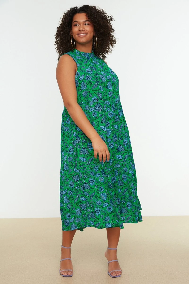 Trendyol Vrouwen Standaard Mouw Staande Kraag A-lijn Plus Size Jurk 7 Trendyol Vrouwen Standaard Mouw Staande Kraag A-lijn Plus Size Jurk - Afbeelding 5