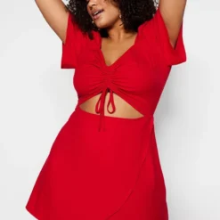 Trendyol Vrouwen Standaard Mouw V-hals A-lijn Plus Size Jurk
