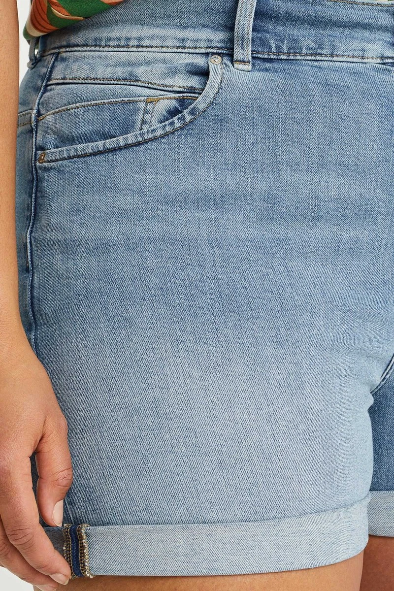 WE Fashion Dames High Rise Denimshort Met Comfort Stretch - Curve 6 WE Fashion Dames High Rise Denimshort Met Comfort Stretch - Curve - Afbeelding 4