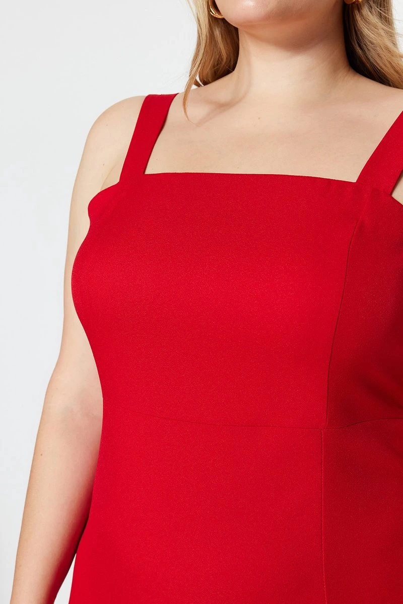 Trendyol Vrouwen Standaard Mouw Vierkante Kraag Bodycon Plus Size Jurk 4 Trendyol Vrouwen Standaard Mouw Vierkante Kraag Bodycon Plus Size Jurk - Afbeelding 2