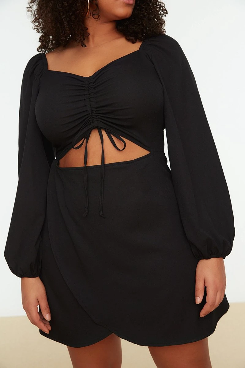 Trendyol Vrouwen Ballon Mouw V-hals Omslag Plus Size Jurk 8 Trendyol Vrouwen Ballon Mouw V-hals Omslag Plus Size Jurk - Afbeelding 6