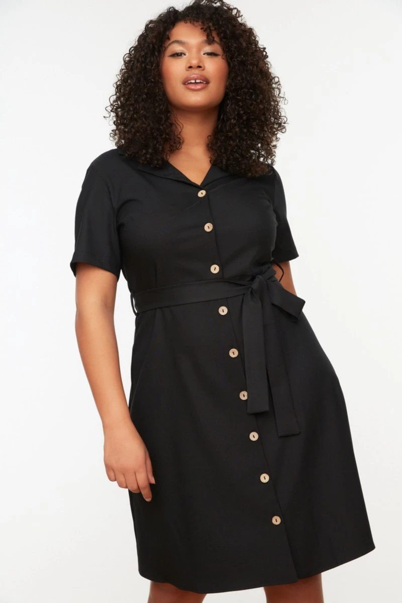 Trendyol Vrouwen Standaard Mouw Reverskraag Overhemdjurk Plus Size Jurk 7 Trendyol Vrouwen Standaard Mouw Reverskraag Overhemdjurk Plus Size Jurk - Afbeelding 5