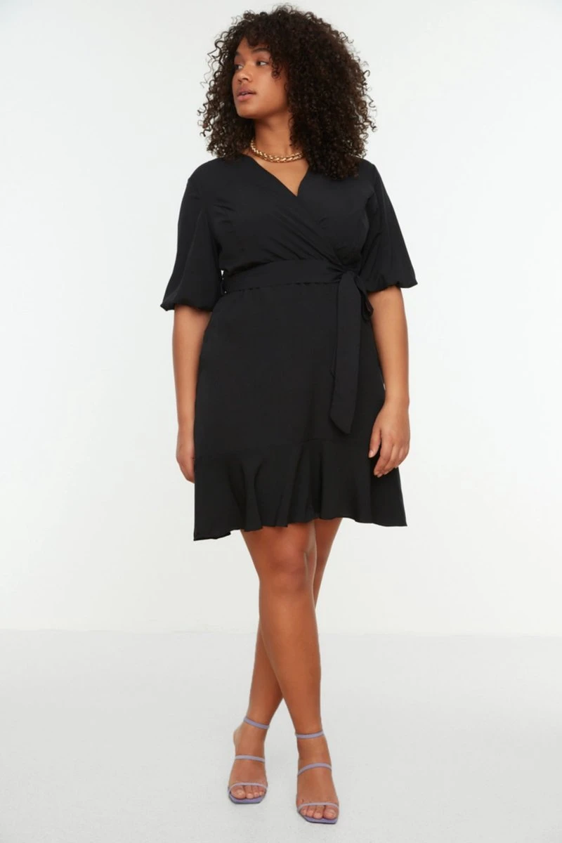 Trendyol Vrouwen Standaard Mouw V-hals Omslag Plus Size Jurk 3 Trendyol Vrouwen Standaard Mouw V-hals Omslag Plus Size Jurk