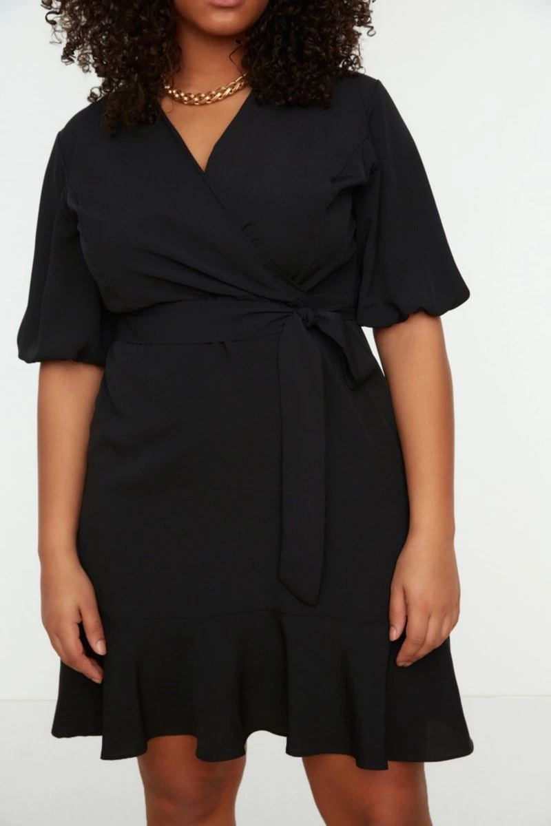 Trendyol Vrouwen Standaard Mouw V-hals Omslag Plus Size Jurk 11 Trendyol Vrouwen Standaard Mouw V-hals Omslag Plus Size Jurk - Afbeelding 9