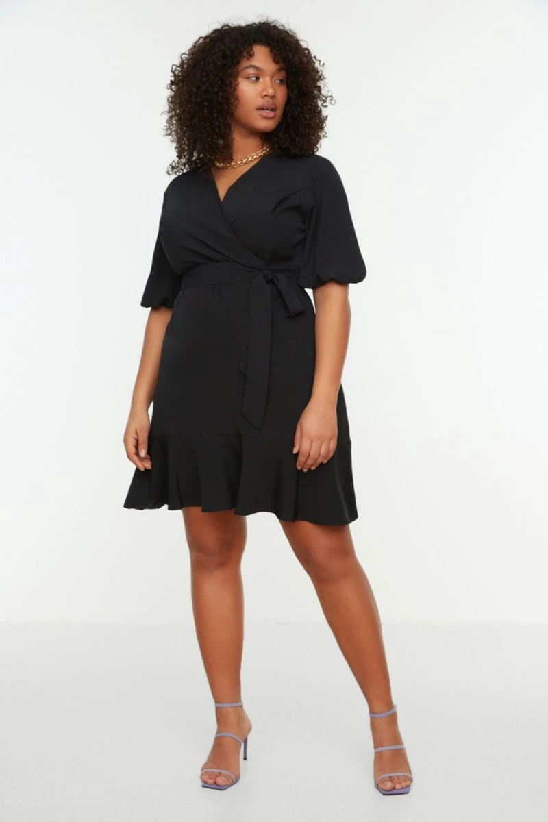 Trendyol Vrouwen Standaard Mouw V-hals Omslag Plus Size Jurk 12 Trendyol Vrouwen Standaard Mouw V-hals Omslag Plus Size Jurk - Afbeelding 10