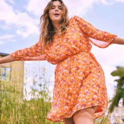 EVOKED VILA VIFALIA V-NECK 3/4 DRESS/SU/CUR Dames Jurk - Maat 46