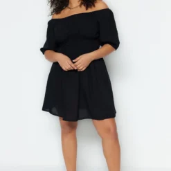 Trendyol Vrouwen Ballon Mouw Carmen Kraag Schaatser Grote Maten Jurk