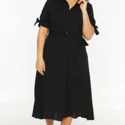 Trendyol Vrouwen Gepofte/ruche Mouw V-hals Basis Grote Maten Jurk -Pantalonix Verkoopwinkel 800x1200 99