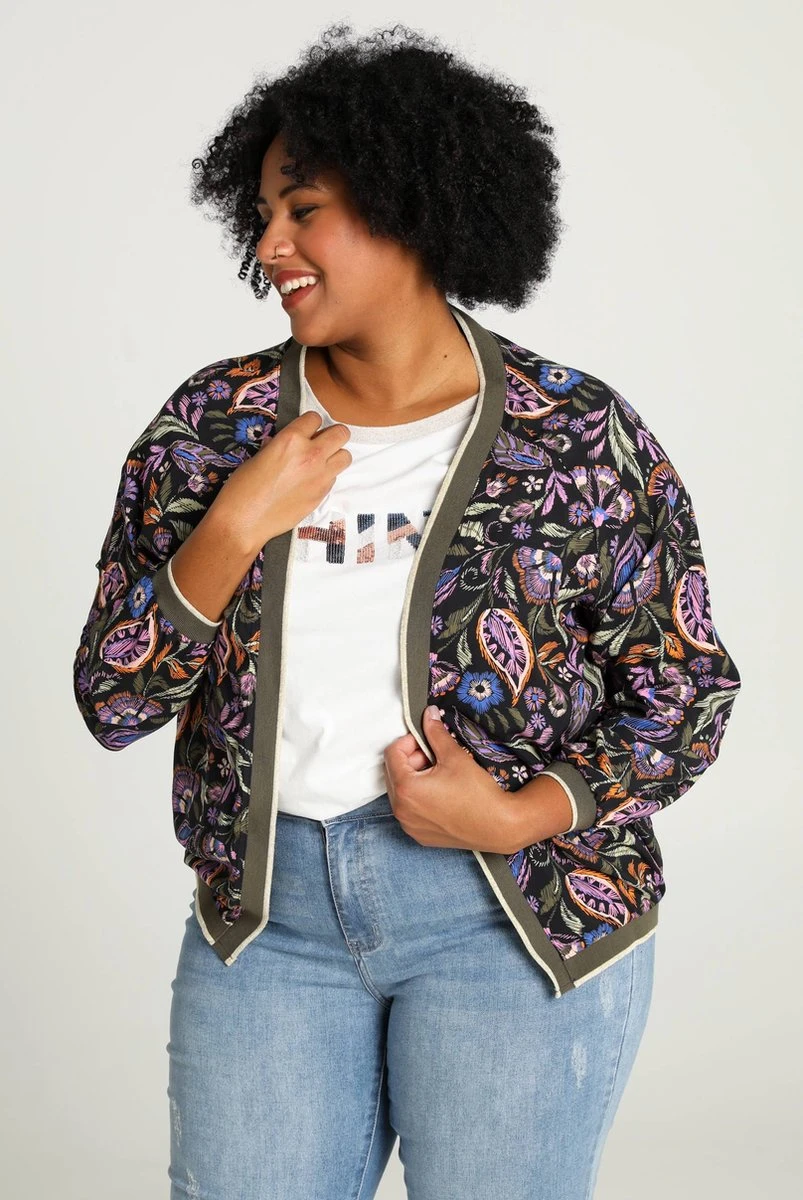 Paprika Korte, Gebloemde Bomberjack Met Lurex 3 Paprika Korte, Gebloemde Bomberjack Met Lurex
