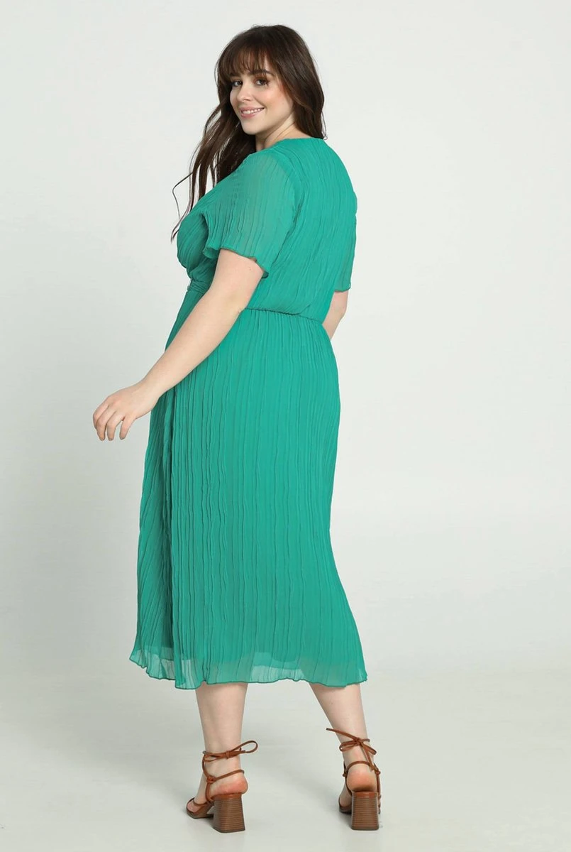 Promiss Halflange, Effen Plisséjurk Met Wikkelkraag En Juweelriem 11 Promiss Halflange, Effen Plisséjurk Met Wikkelkraag En Juweelriem - Afbeelding 9