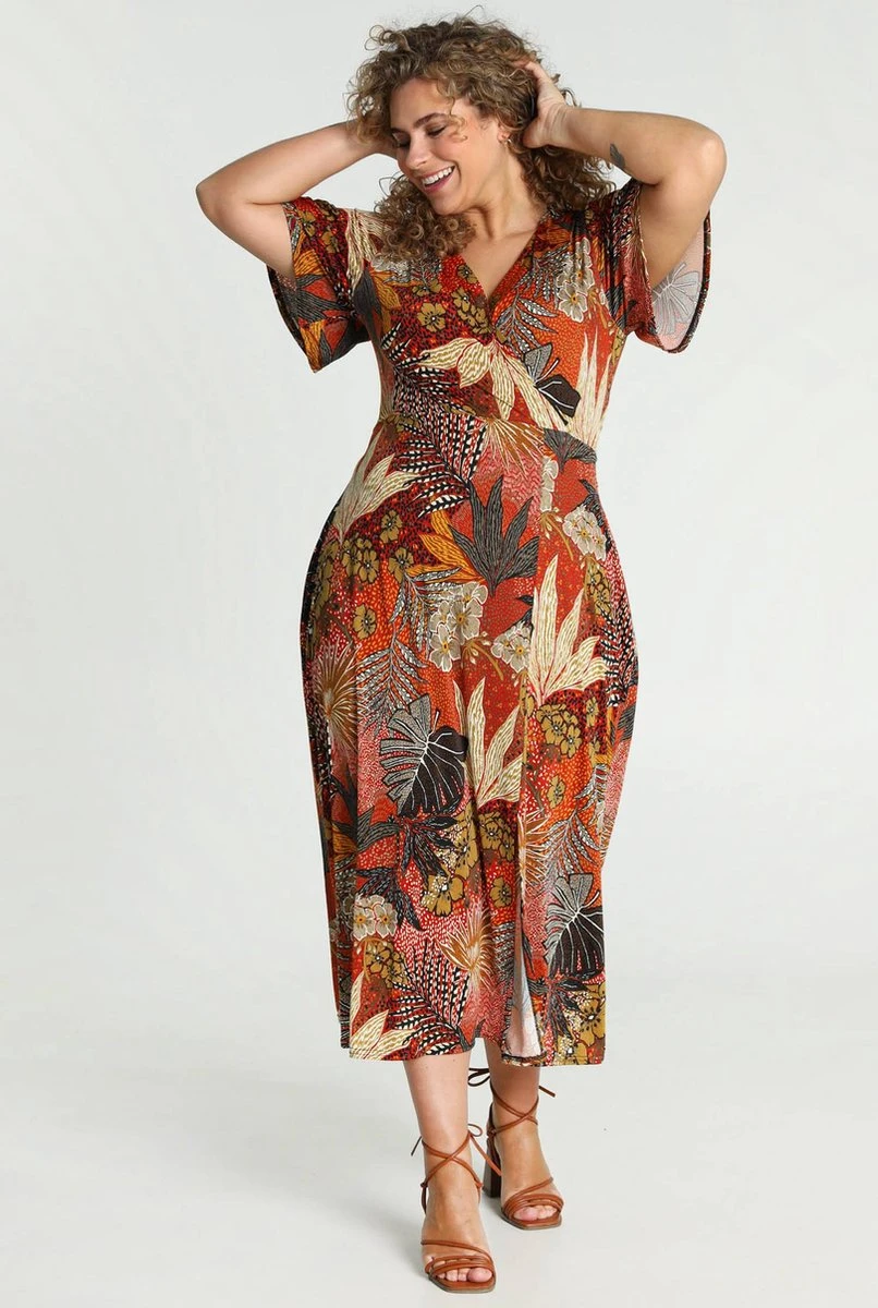 Paprika Lange Wikkeljurk Met Hawai Print 9 Paprika Lange Wikkeljurk Met Hawai Print - Afbeelding 7