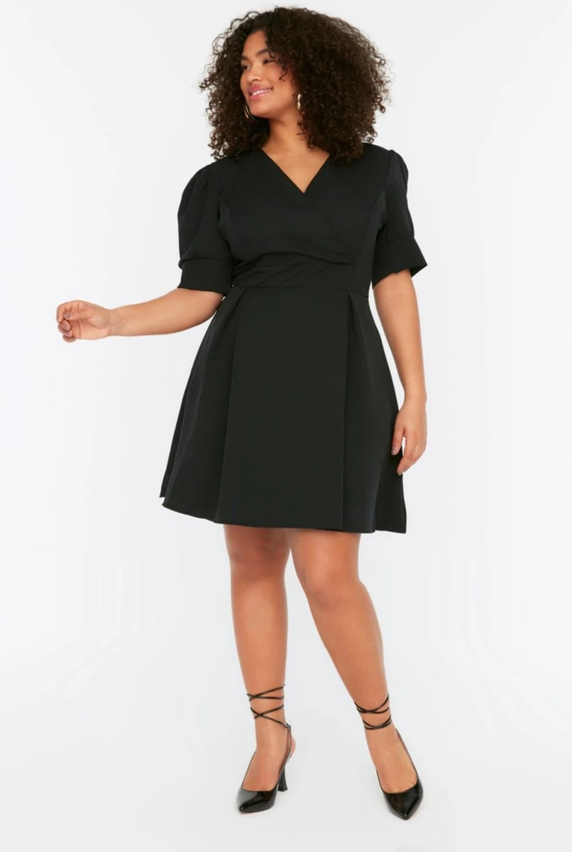 Trendyol Vrouwen Ballon Mouw Cache-coeur Basis Grote Maten Jurk 7 Trendyol Vrouwen Ballon Mouw Cache-coeur Basis Grote Maten Jurk - Afbeelding 5