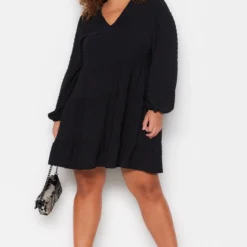 Trendyol Vrouwen Ballon Mouw V-hals Verschuiving Grote Maten Jurk -Pantalonix Verkoopwinkel 806x1200