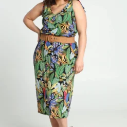 Paprika Lange Jurk In Viscose Met Hawai Print En Smalle Schouderbandjes -Pantalonix Verkoopwinkel 807x1200 7