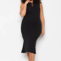 Trendyol Vrouwen Dik Geschorst V-hals Bodycon Plus Size Jurk -Pantalonix Verkoopwinkel 810x1200 5