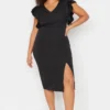 Trendyol Vrouwen Gepofte/ruche Mouw V-hals Bodycon Plus Size Jurk