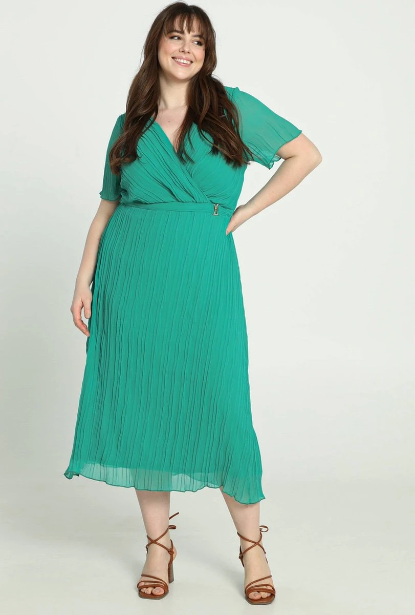 Promiss Halflange, Effen Plisséjurk Met Wikkelkraag En Juweelriem 10 Promiss Halflange, Effen Plisséjurk Met Wikkelkraag En Juweelriem - Afbeelding 8