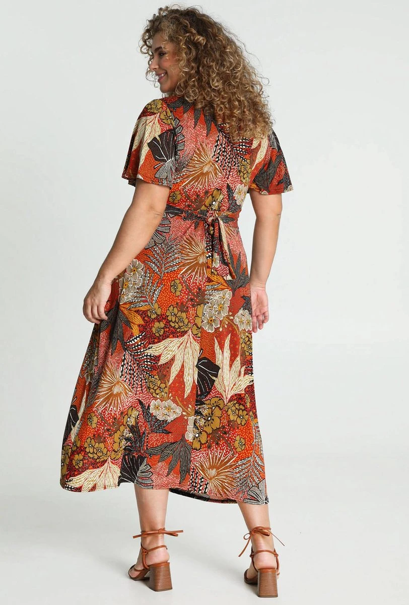 Paprika Lange Wikkeljurk Met Hawai Print 7 Paprika Lange Wikkeljurk Met Hawai Print - Afbeelding 5