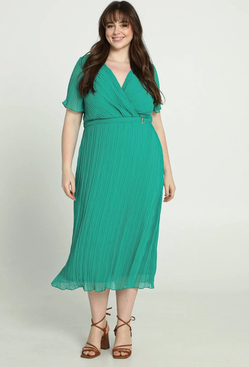 Promiss Halflange, Effen Plisséjurk Met Wikkelkraag En Juweelriem 6 Promiss Halflange, Effen Plisséjurk Met Wikkelkraag En Juweelriem - Afbeelding 4