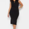Trendyol Vrouwen Dik Geschorst V-hals Bodycon Plus Size Jurk