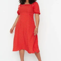 Trendyol Vrouwen Gepofte/ruche Mouw Vierkante Kraag A-lijn Plus Size Jurk -Pantalonix Verkoopwinkel 816x1200 5