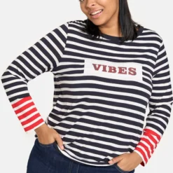 SAMOON Dames Longsleeve Navy - Offwhite Ringel-46