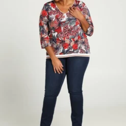 Paprika Gebloemd T-shirt Met Sportband Onderaan -Pantalonix Verkoopwinkel 820x1200