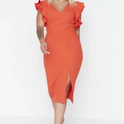 Trendyol Vrouwen Gepofte/ruche Mouw V-hals Bodycon Plus Size Jurk 19 Trendyol Vrouwen Gepofte/ruche Mouw V-hals Bodycon Plus Size Jurk -Pantalonix Verkoopwinkel 835x1200 1