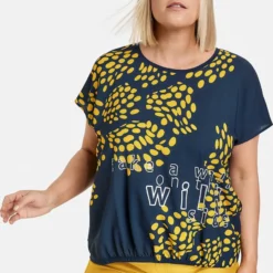 SAMOON Dames Shirt Met Korte Mouwen Mood Blue Gemustert-44