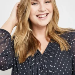 SAMOON Dames Chiffon Jurk Navy Gemustert-46 -Pantalonix Verkoopwinkel 923x1200 105