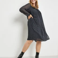 SAMOON Dames Chiffon Jurk Navy Gemustert-46 -Pantalonix Verkoopwinkel 923x1200 106